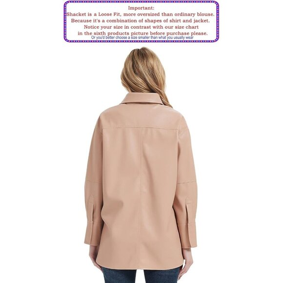 🆕 Women Pink Faux Leather Blazer Jackets Spring Fashion Vegan Button Down Coat - Picture 2 of 6